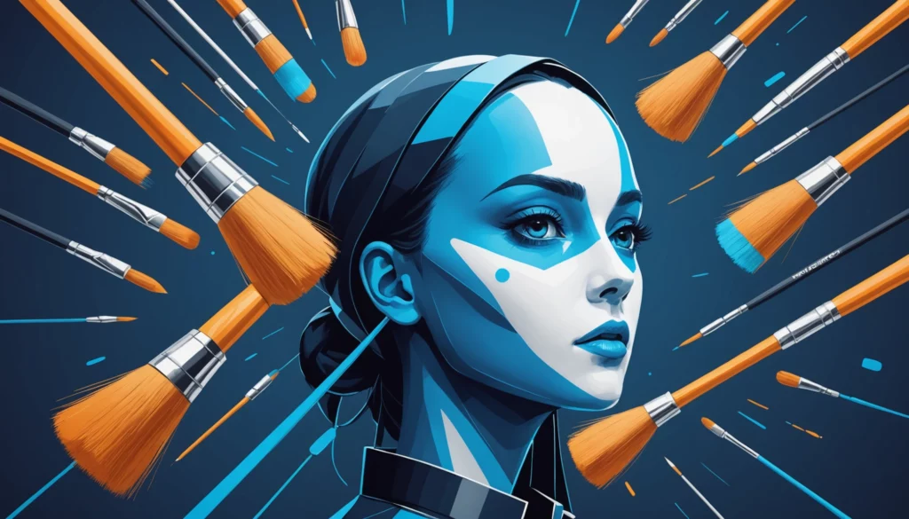 20 Best AI Art Generators for Advertising Designers, Digital art, technology concept, abstract, clean lines, minimalist, corporate blue and white, data visualization, glowing nodes