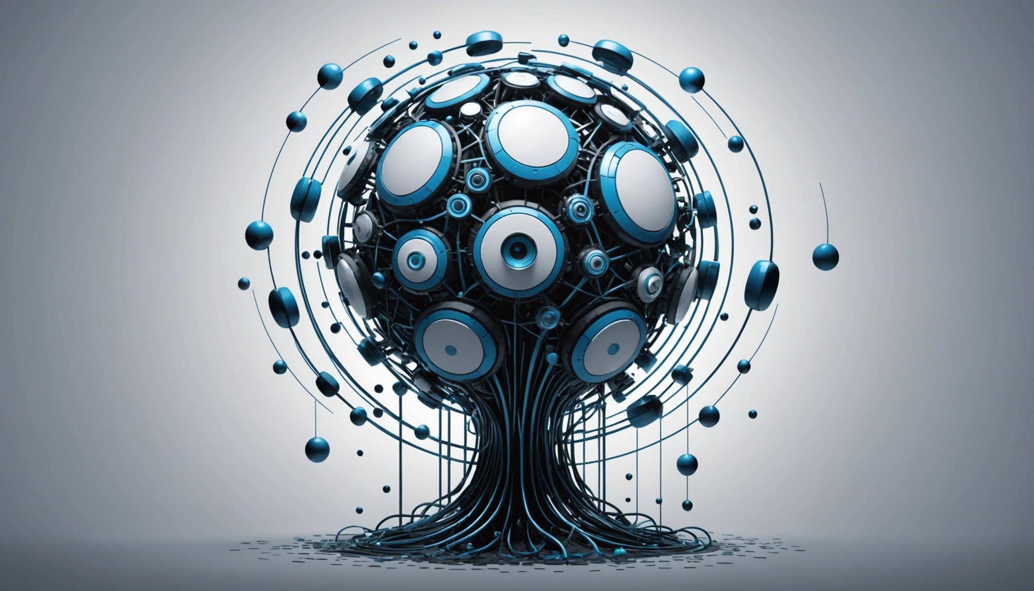 25 Best AI Image Engines for Creative Professionals, Digital art, technology concept, abstract, clean lines, minimalist, corporate blue and white, data visualization, glowing nodes