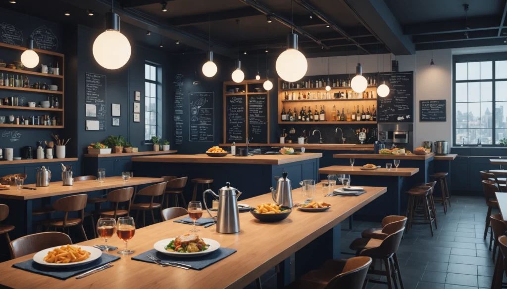 25 Best AI Engines for Restaurant Ad Design, Digital art, technology concept, abstract, clean lines, minimalist, corporate blue and white, data visualization, glowing nodes