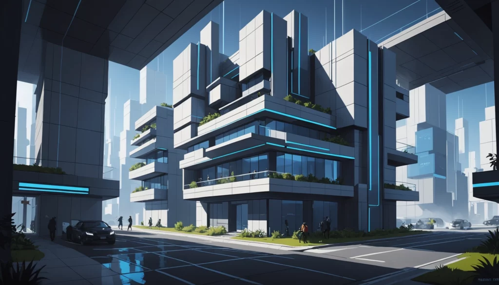 20 Best AI Engines for Architecture Students, Digital art, technology concept, abstract, clean lines, minimalist, corporate blue and white, data visualization, glowing nodes