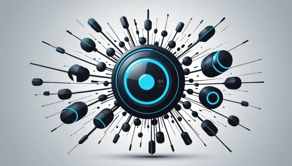 20 Best AI Engines for Corporate Communications, Digital art, technology concept, abstract, clean lines, minimalist, corporate blue and white, data visualization, glowing nodes