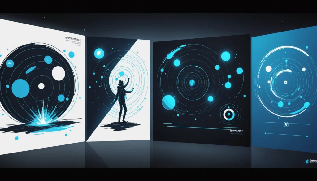 20 Best DALL E Competitors for Storyboard Artists, Digital art, technology concept, abstract, clean lines, minimalist, corporate blue and white, data visualization, glowing nodes