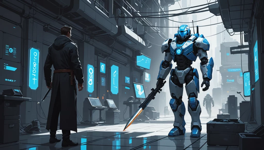 15 Best Runway AI Alternatives for Game Artists, Digital art, technology concept, abstract, clean lines, minimalist, corporate blue and white, data visualization, glowing nodes