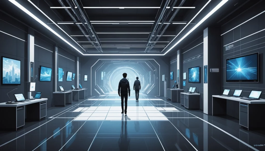 15 Best Runway AI Alternatives for Film Set Design, Digital art, technology concept, abstract, clean lines, minimalist, corporate blue and white, data visualization, glowing nodes